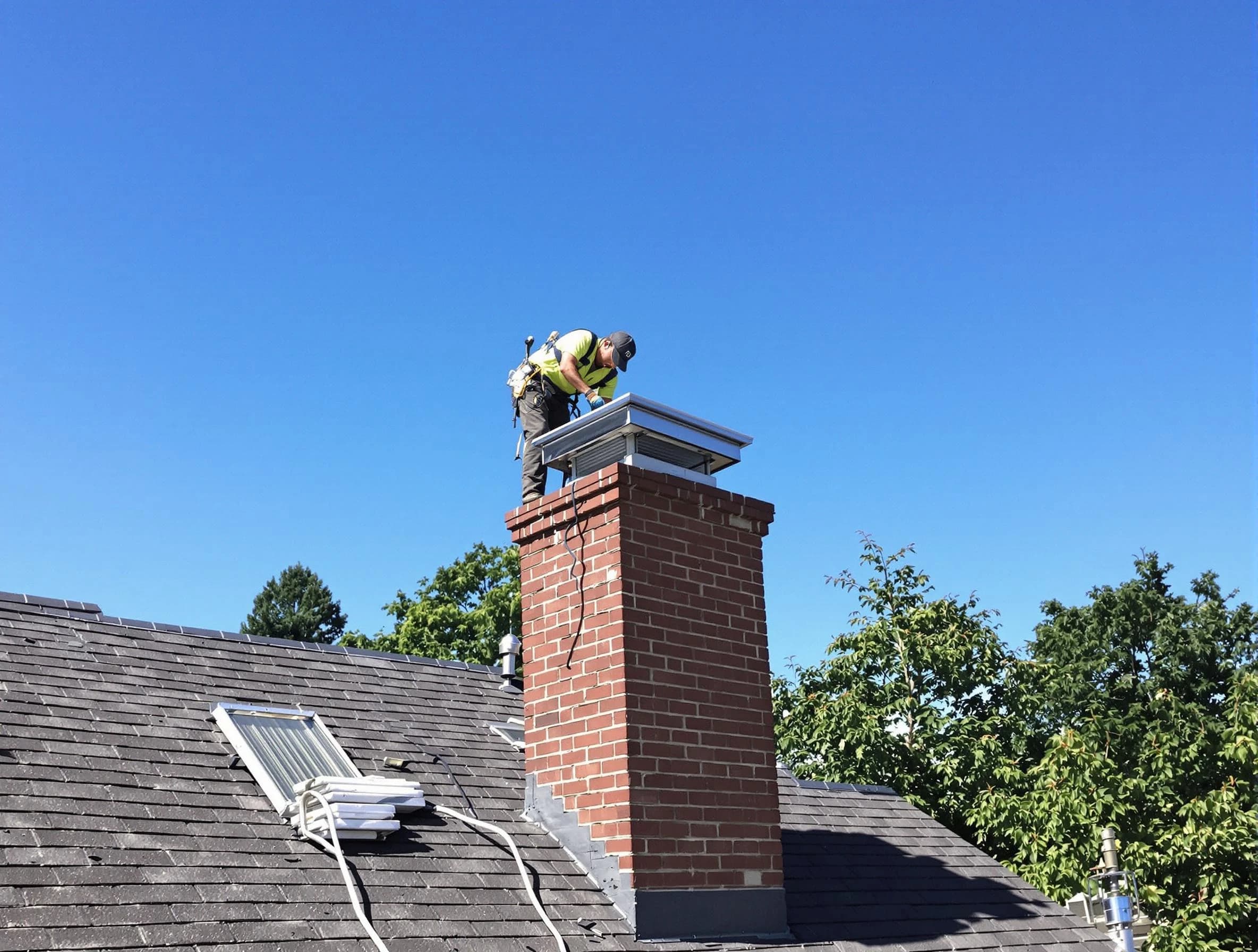 Johnstown Chimney Sweep technician measuring a chimney cap in Johnstown, CO