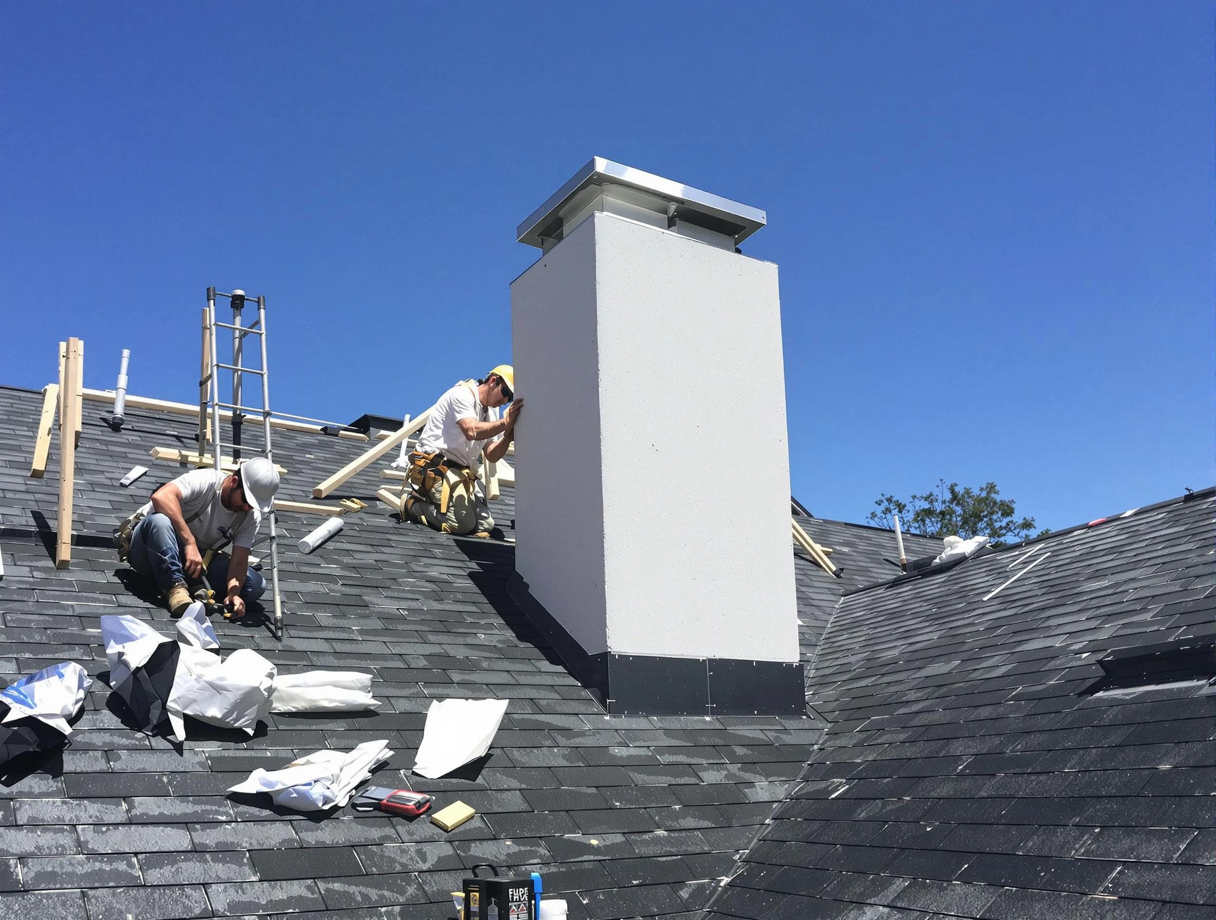Johnstown Chimney Sweep crew installing a new chimney in Johnstown, CO