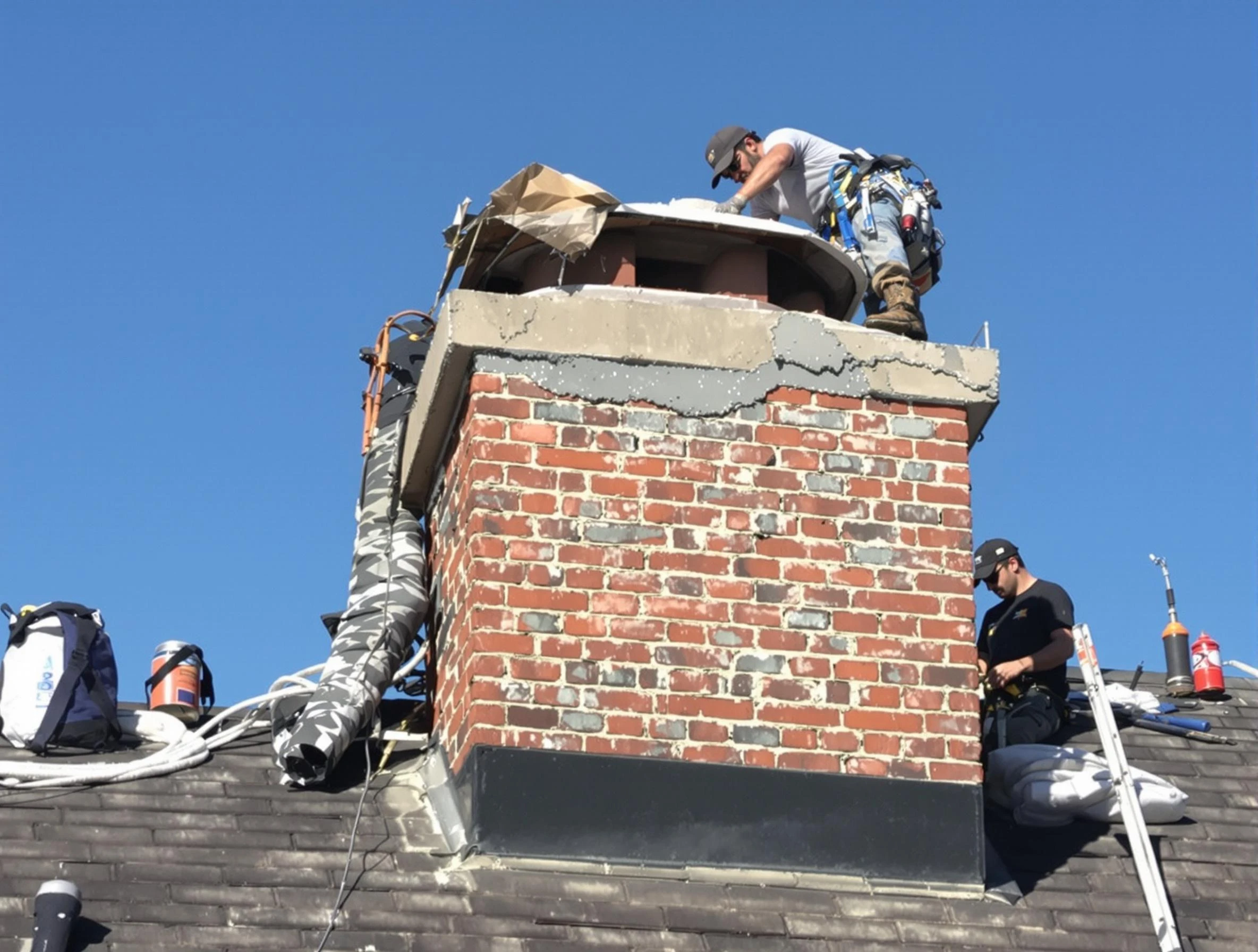 Johnstown Chimney Sweep installing a custom chimney crown in Johnstown, CO