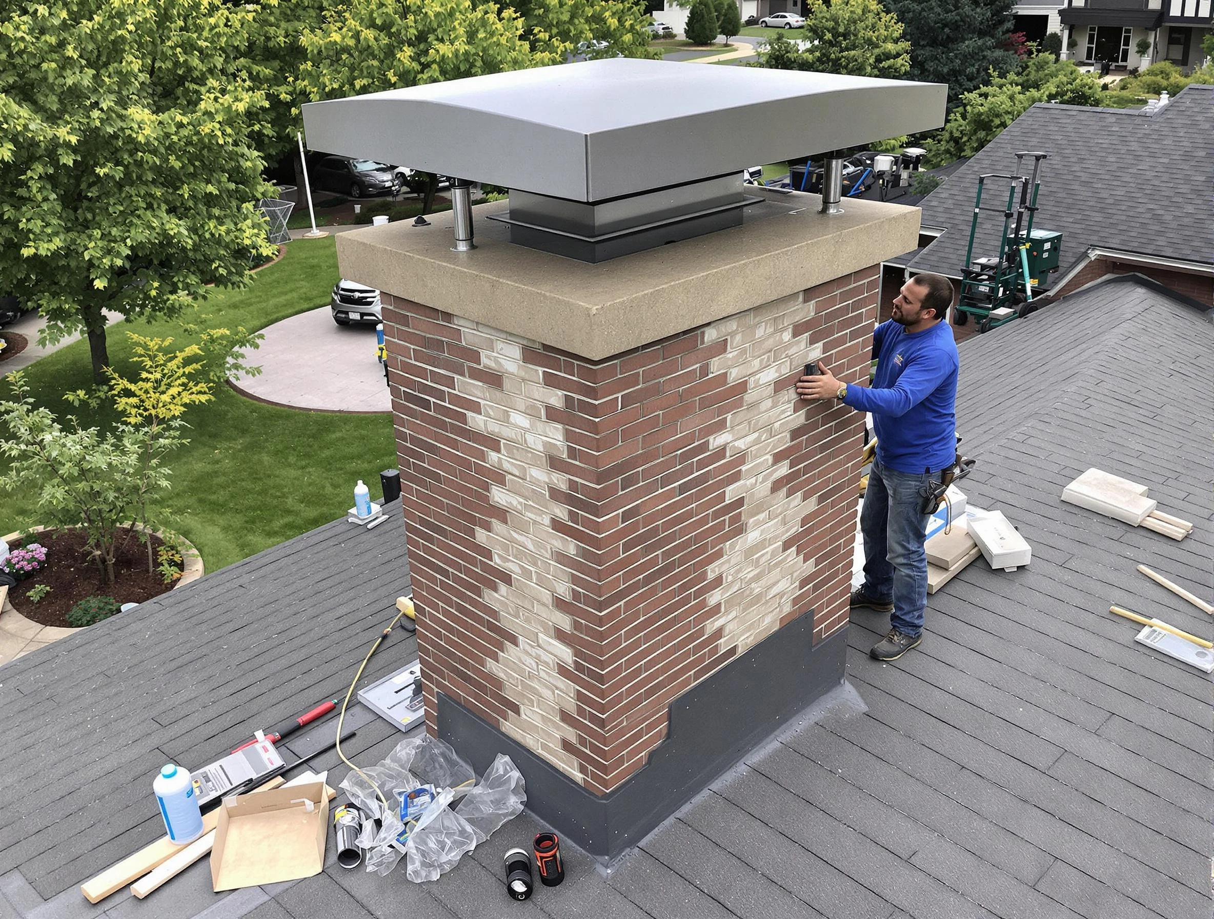 Johnstown Chimney Sweep team working on a custom chimney remodel in Johnstown, CO